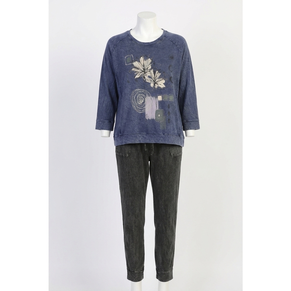 NEW JESS & JANE mia mineral washed french terry top in denim